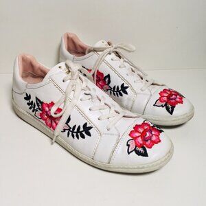 kate spade White Leather Sneakers with Pink Floral Embroidery